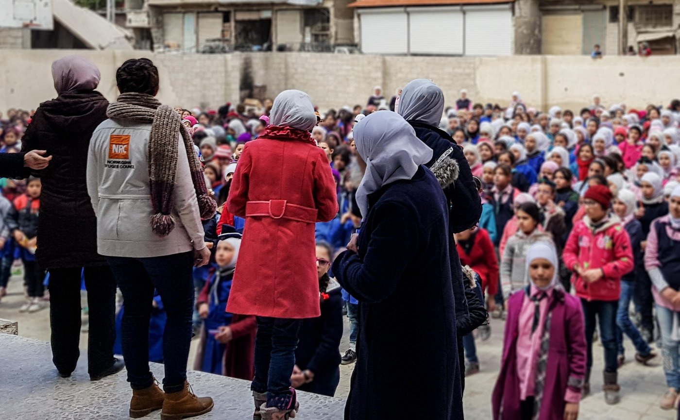 NRC education team supporting the student after the rehabilitation process is completed – Harasta, Eastern Ghouta