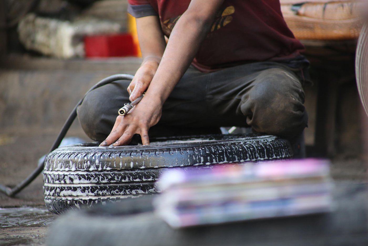 Ahmed (not his real name), a 13 years-old boy, goes to school every morning and works as a mechanic in the afternoon and during weekends with his father. The money he earns helps his father pay for his education. 

Photo: Khalid Al-Banna / Norwegian Refugee Council